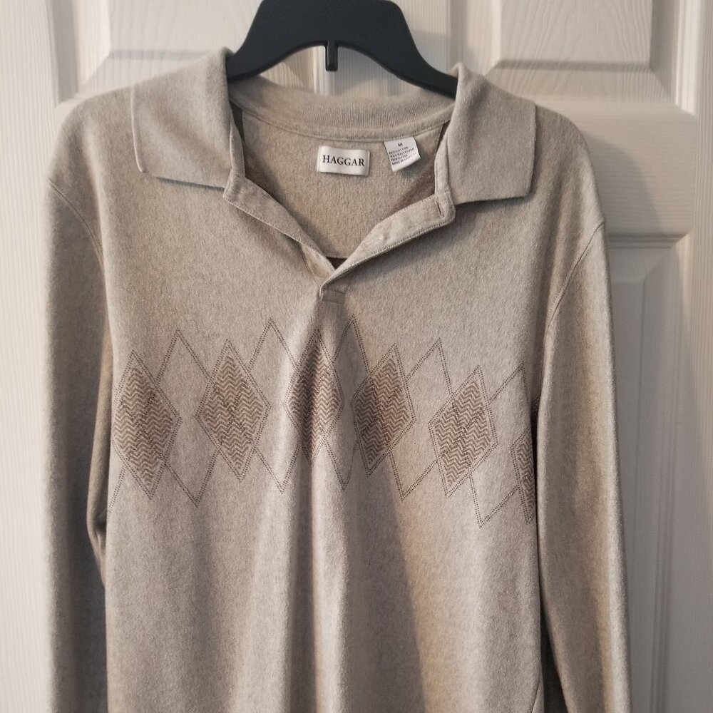 Men's Light Tan long-sleeve polo shirt